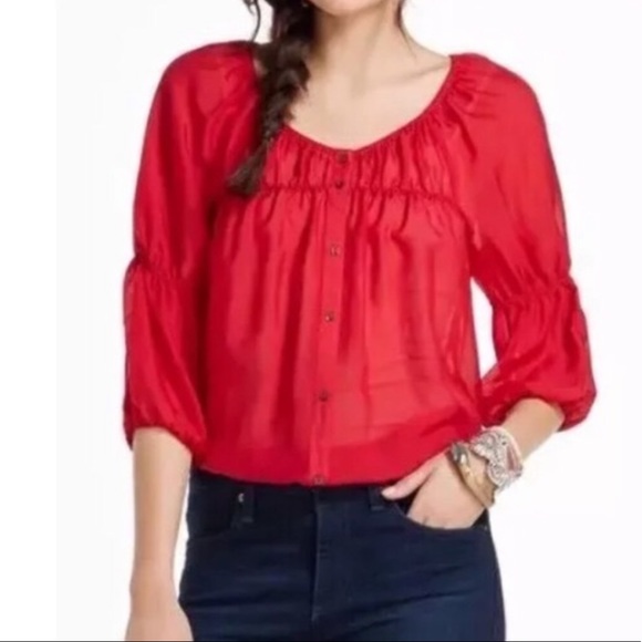 Anthropologie Vanessa Virgínia Red Silk Blouse S - Picture 1 of 6